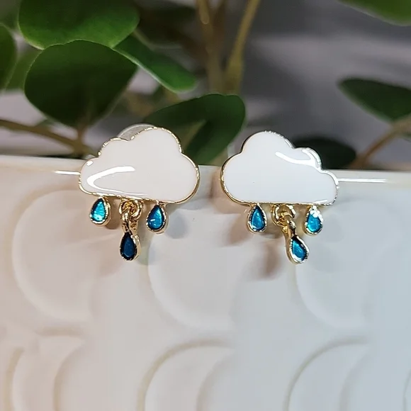 Rainy Day Cloud Stud Earrings, S925 - Picture 2 of 5